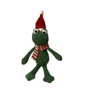 Green Frog Plush Holiday Hat Sock Knit Scarf 13” Galerie Stuffed Animal Decor